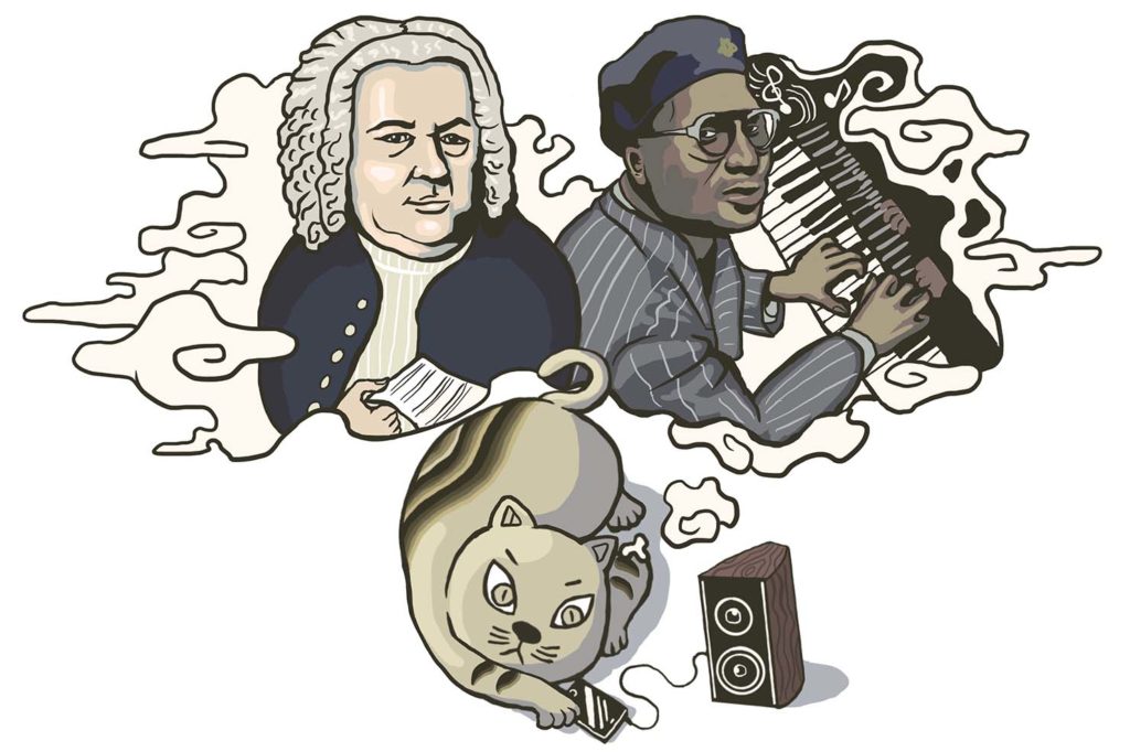 妖怪画家ヨハクがAudio-Technica様の運営するメディアAlways Listeningのアプリ紹介ページのアイキャッチイラストをデジタルで数点制作しました。　妖怪猫がアプリを楽しんでいる様子を描きました。