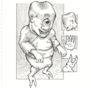 妖怪画家ヨハクが万年筆で描いた妖怪一つ目小僧のイラスト