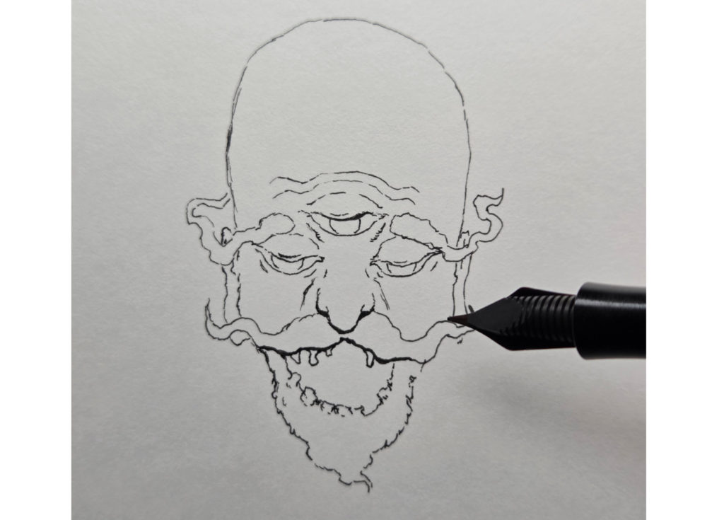 万年筆で描き始めた妖怪海の怪のイラスト2